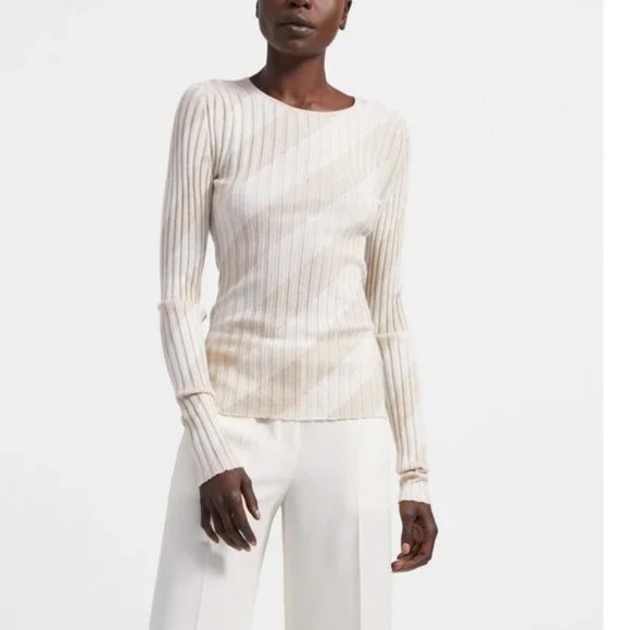 THEORY Crewneck Sweater in Striped Silk Intarsia - Picture 1 of 6